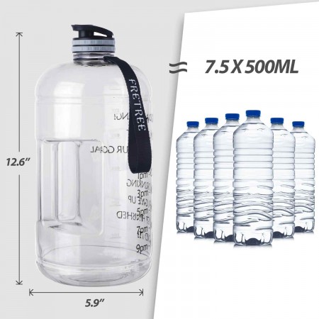 Meidong 1 Gallon Water Bottle Portable Water Jug - Fitness Sports Daily Water Bottle with Motivational Time Marker | BPA-Free | Leak-Proof | 1 Gallon of Water for Outdoor Camping